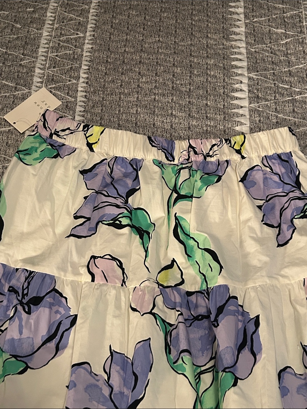 a new day White Tiered Midi Skirt with Lavender, Mint & Yellow Floral Print - Picture 5 of 5